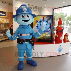 Blue fire fighter mascot costume character dressed with One-Piece Swimsuit and Wallets