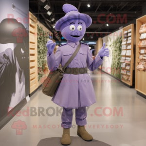 Lavender army soldier mascot costume character dressed with Pleated Skirt and Tote bags