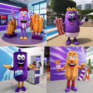 Purple French fries mascot costume character dressed with Swimwear and Wallets