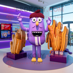 Purple French fries mascot costume character dressed with Swimwear and Wallets