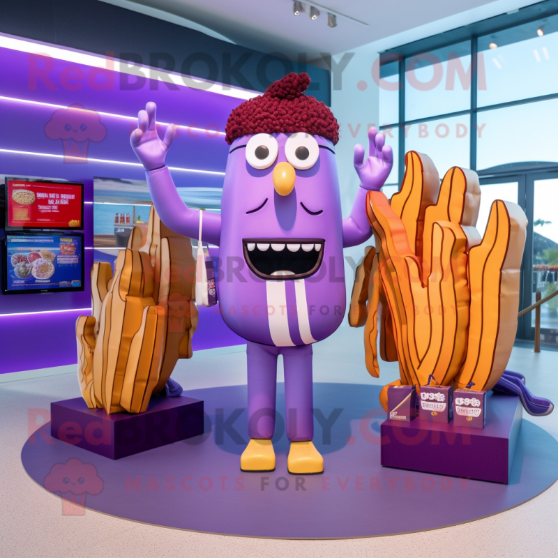 Purple French fries mascot costume character dressed with Swimwear and Wallets