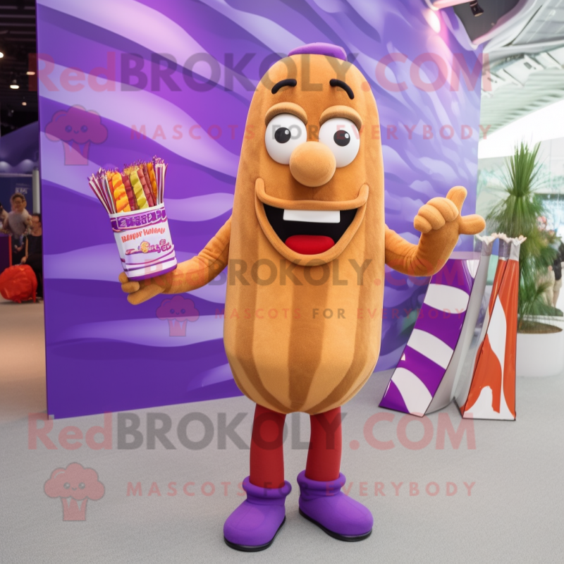 Purple French fries mascot costume character dressed with Swimwear and Wallets