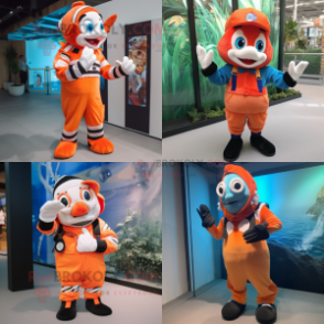 nan Clown fish mascot costume character dressed with Overalls and Gloves