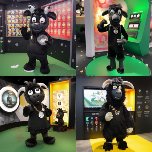 Black Goat mascot costume character dressed with Playsuit and Coin purses