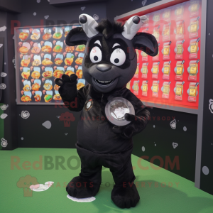 Black Goat mascot costume character dressed with Playsuit and Coin purses