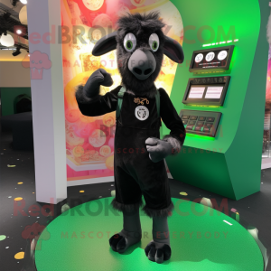 Black Goat mascot costume character dressed with Playsuit and Coin purses
