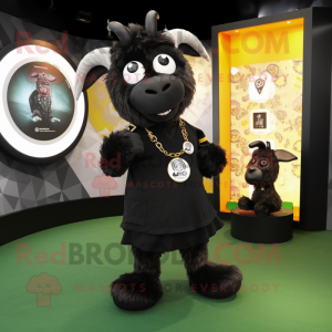 Black Goat mascot costume character dressed with Playsuit and Coin purses