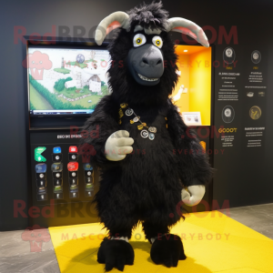 Black Goat mascot costume character dressed with Playsuit and Coin purses