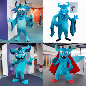 Cyan Devil mascot costume character dressed with Culottes and Scarf clips