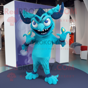 Cyan Devil mascotte kostuum...