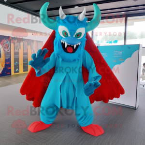 Cyan Devil mascot costume character dressed with Culottes and Scarf clips