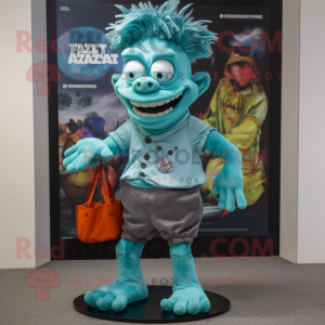 Teal zombie mascot costume character dressed with Capri Pants and Coin purses
