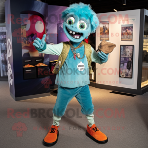 Teal zombie mascot costume character dressed with Capri Pants and Coin purses