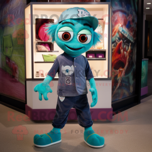 Teal zombie mascot costume character dressed with Capri Pants and Coin purses