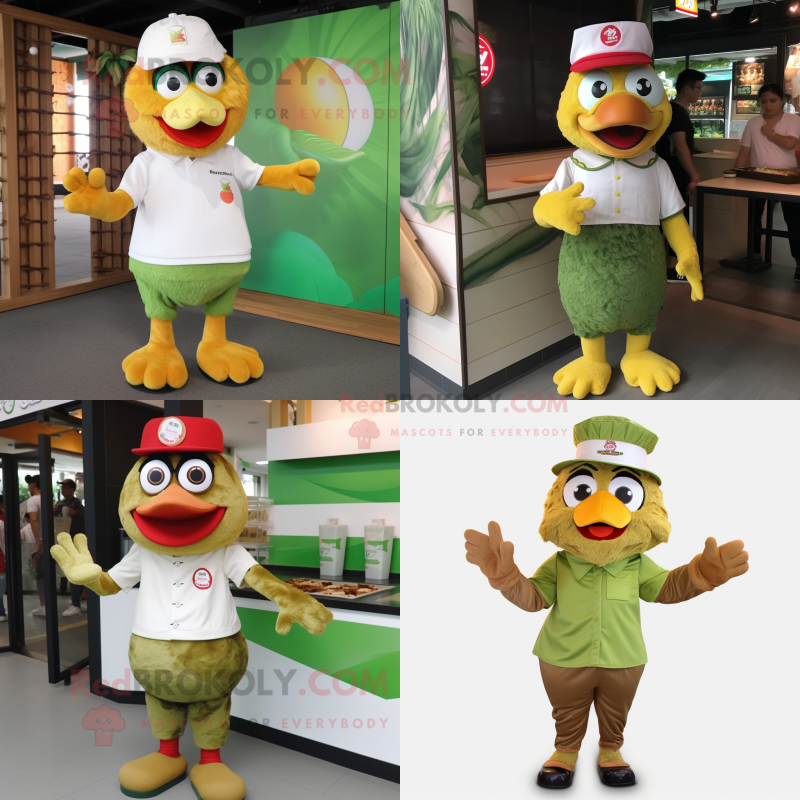 Olive Fried Chicken mascot costume character dressed with Shorts and Caps