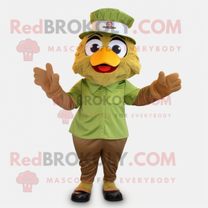 Olive Fried Chicken mascot costume character dressed with Shorts and Caps