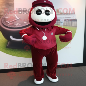 Maroon Pho mascot costume character dressed with Suit Pants and Bracelet watches