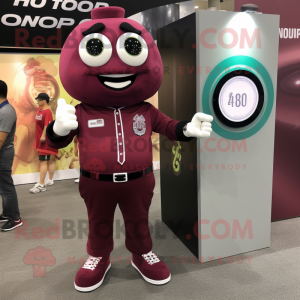 Maroon Pho mascot costume character dressed with Suit Pants and Bracelet watches