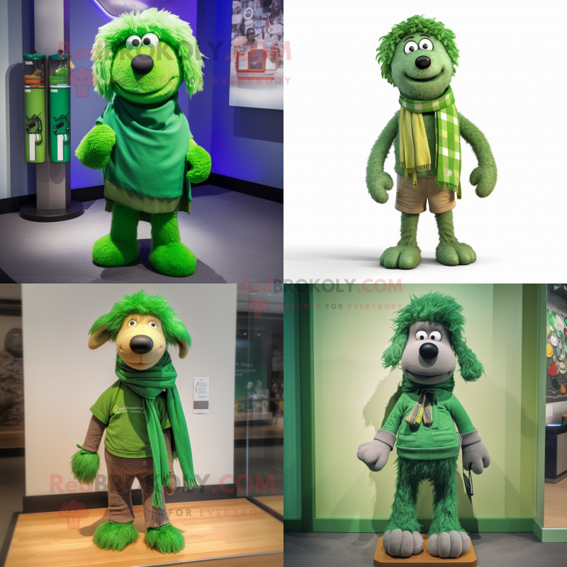 Green Shepard'S Pie mascot costume character dressed with a Bermuda Shorts and Scarf clips