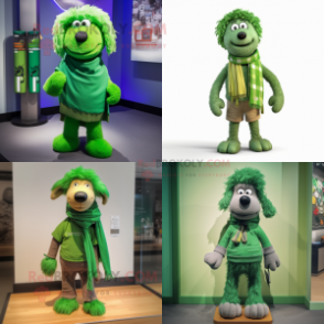 Green Shepard'S Pie mascot costume character dressed with a Bermuda Shorts and Scarf clips