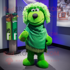 Green Shepard'S Pie mascot costume character dressed with a Bermuda Shorts and Scarf clips