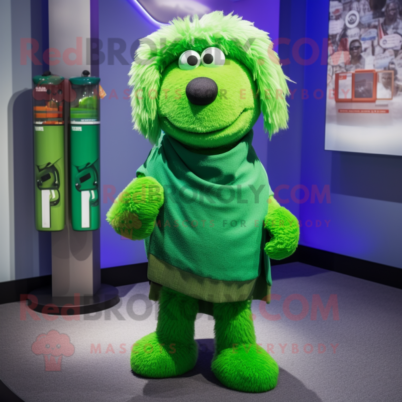 Green Shepard'S Pie mascot costume character dressed with a Bermuda Shorts and Scarf clips Green Shepard'S Pie mascot costume character dressed with a Bermuda Shorts and Scarf clips