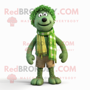 Green Shepard'S Pie mascot costume character dressed with a Bermuda Shorts and Scarf clips