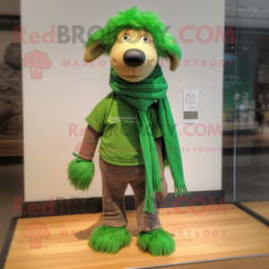Green Shepard'S Pie mascot costume character dressed with a Bermuda Shorts and Scarf clips