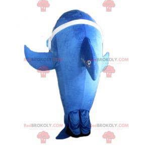 Giant and very realistic blue and white dolphin mascot -