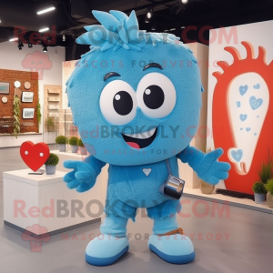 Cyan Arrow Of Love mascot costume character dressed with a Jeans and Hair clips