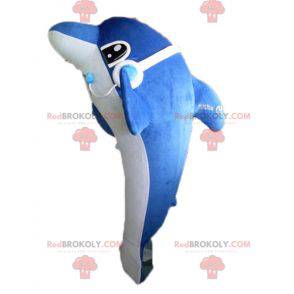 Kjempestor og veldig realistisk blå og hvit delfin maskot -