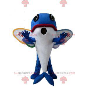 Blå delfin flygende fisk maskot med vinger - Redbrokoly.com