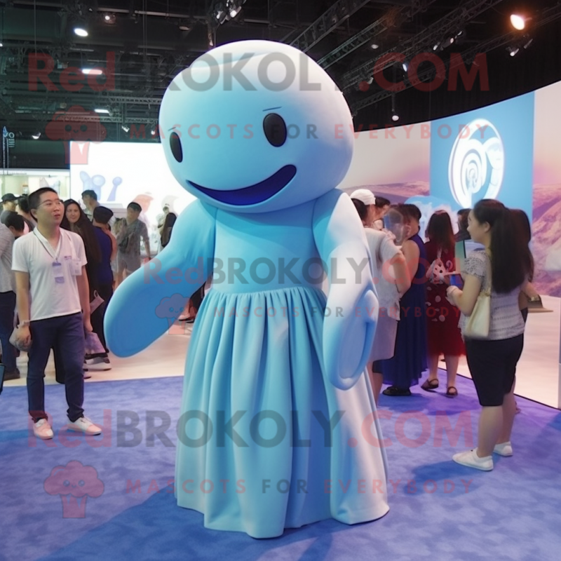 Blue Beluga Whale mascot costume character dressed with a Midi Dress and Coin purses Blue Beluga Whale mascot costume character dressed with a Midi Dress and Coin purses