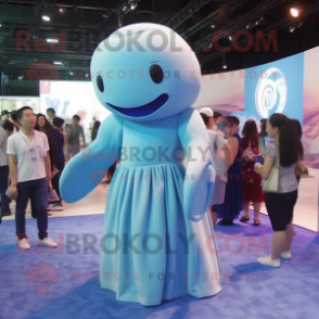 Blue Beluga Whale mascot costume character dressed with a Midi Dress and Coin purses