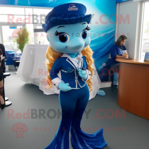 Navy Mermaid mascot costume character dressed with a Jeggings and Pocket squares