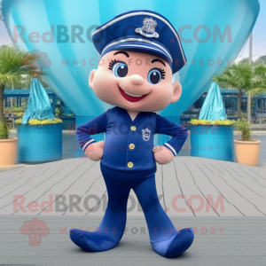 Navy Mermaid mascot costume character dressed with a Jeggings and Pocket squares