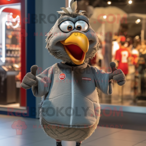 Gray Turkey mascot costume character dressed with a Sweatshirt and Keychains