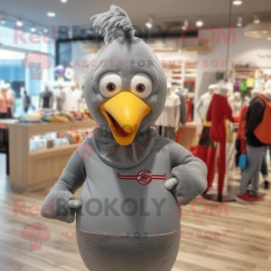 Gray Turkey mascot costume character dressed with a Sweatshirt and Keychains