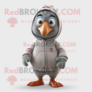 Gray Turkey mascot costume character dressed with a Sweatshirt and Keychains