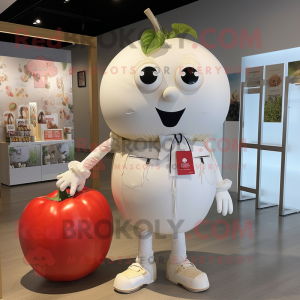White Tomato mascot costume character dressed with a A-Line Dress and Backpacks