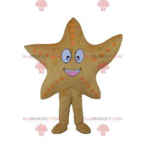Mascote estrela do mar amarela gigante e sorridente -