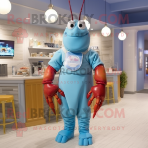 Sky Blue Lobster Bisque mascot costume character dressed with a Empire Waist Dress and Digital watches