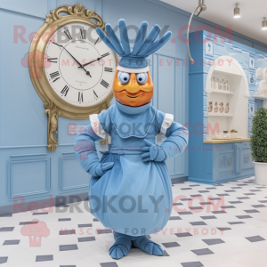Sky Blue Lobster Bisque mascot costume character dressed with a Empire Waist Dress and Digital watches