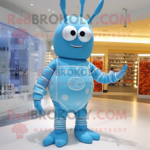 Sky Blue Lobster Bisque mascot costume character dressed with a Empire Waist Dress and Digital watches