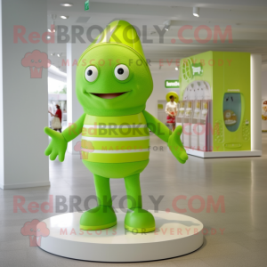 Lime Green Candy Box mascot costume character dressed with a One-Piece Swimsuit and Caps