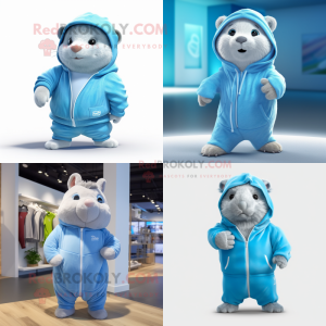 Sky Blue Guinea Pig mascot costume character dressed with a Joggers and Wraps