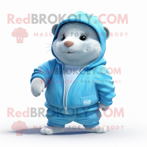 Sky Blue Guinea Pig mascot costume character dressed with a Joggers and Wraps