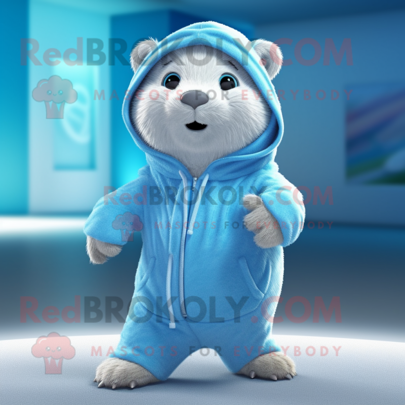 Sky Blue Guinea Pig mascot costume character dressed with a Joggers and Wraps