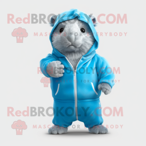 Sky Blue Guinea Pig mascot costume character dressed with a Joggers and Wraps