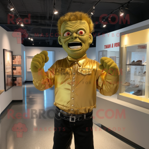 Gold Frankenstein mascot costume character dressed with a Henley Tee and Cufflinks